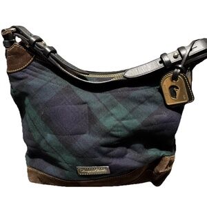 Dooney & Bourke Wool black watch Tartan Plaid Shoulder Bag Purse Leather Suede